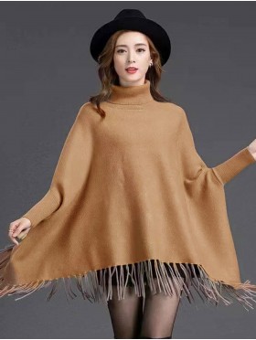 Cashmere Feeling Turtleneck Poncho W/ Comfy Sleeves